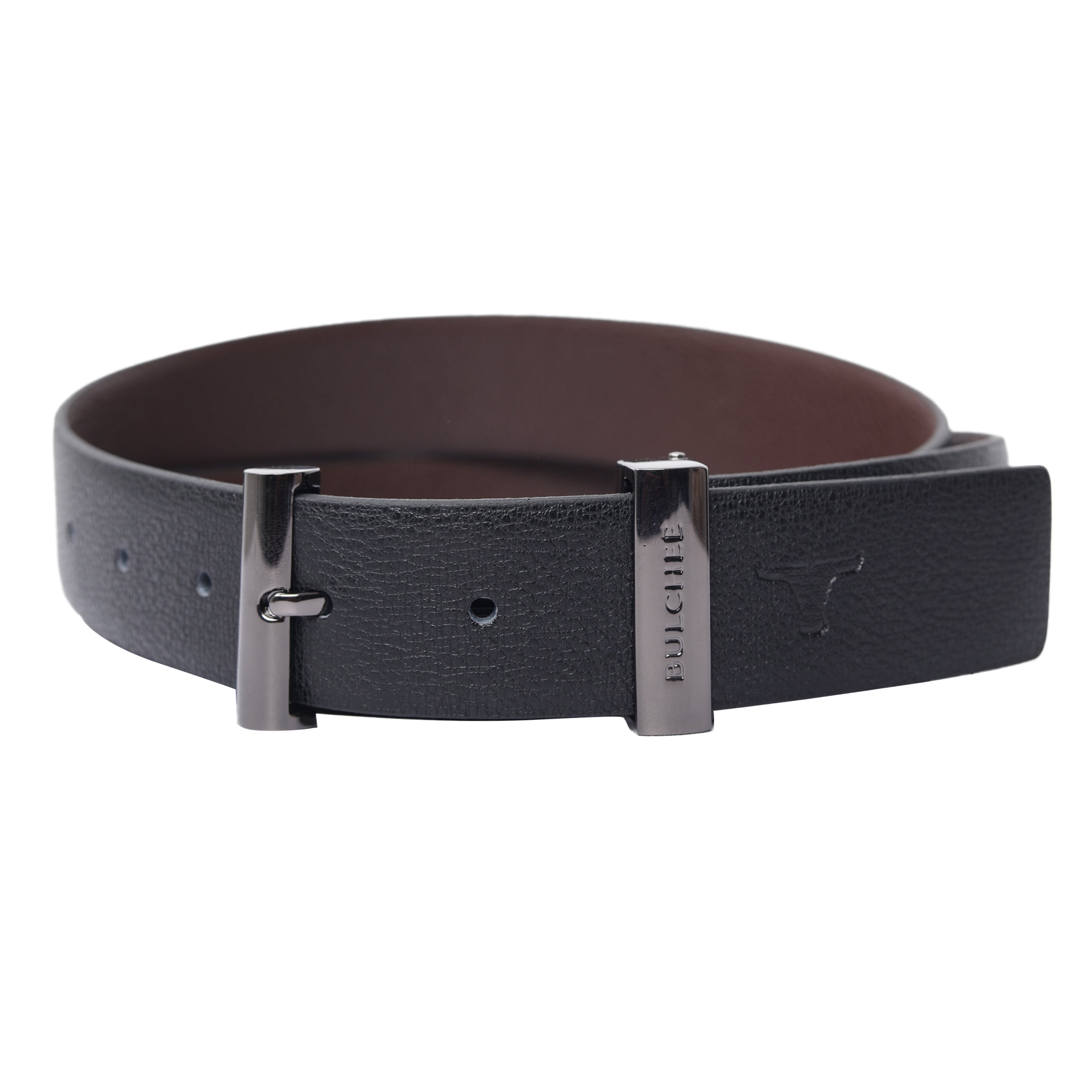 Bulchee Men's Genuine Leather Reversible Buckle Belt (Formal, Black/Brown) BUL2207B