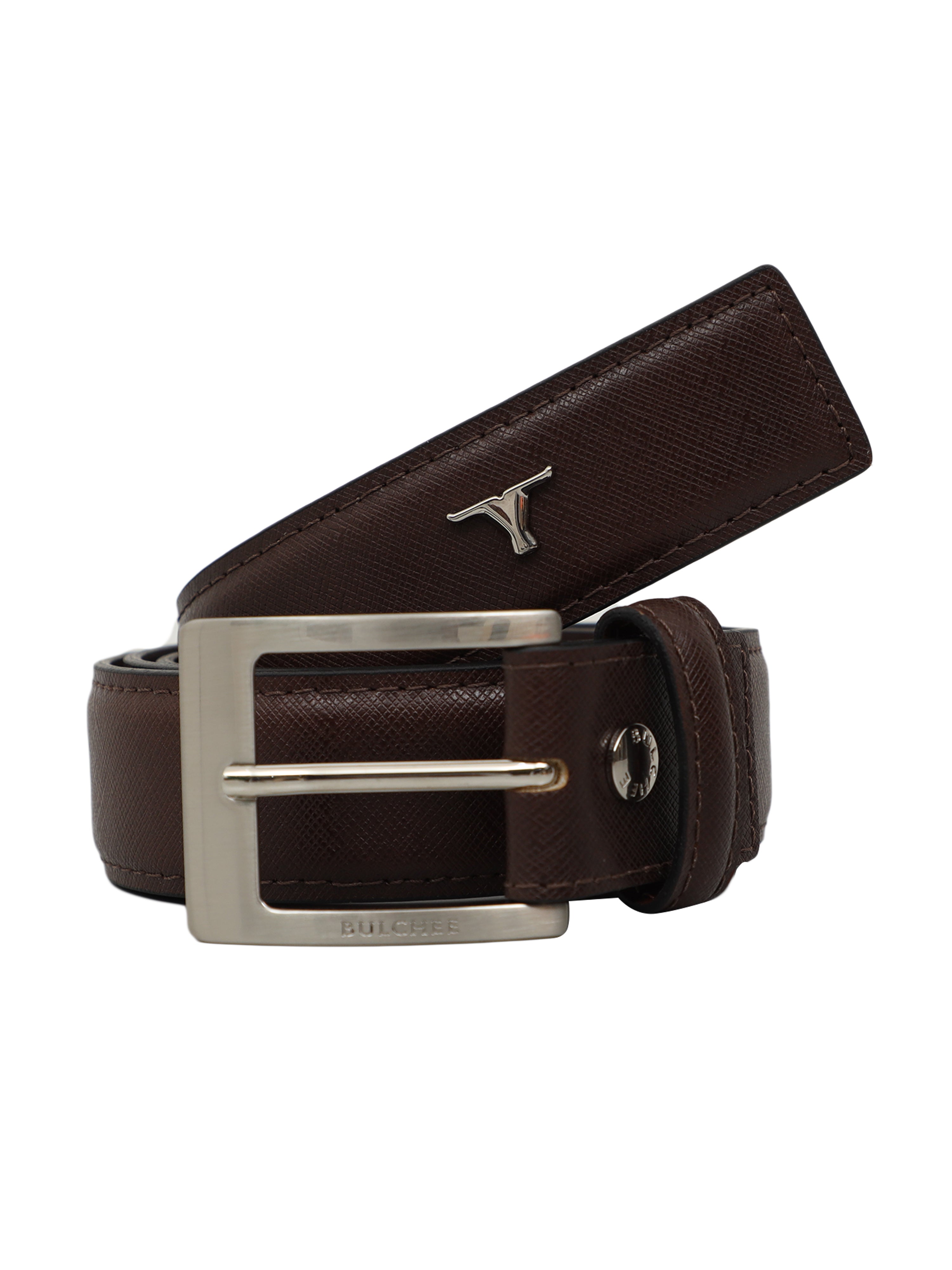 Bulchee Premium Collections Men's Italian Leather and Brass Buckle Belt | Padded Chino | Brown | BISG2106B