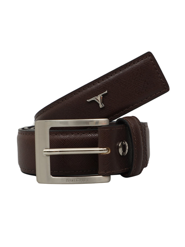 Bulchee Premium Collections Men's Italian Leather and Brass Buckle Belt | Padded Chino | Brown | BISG2106B