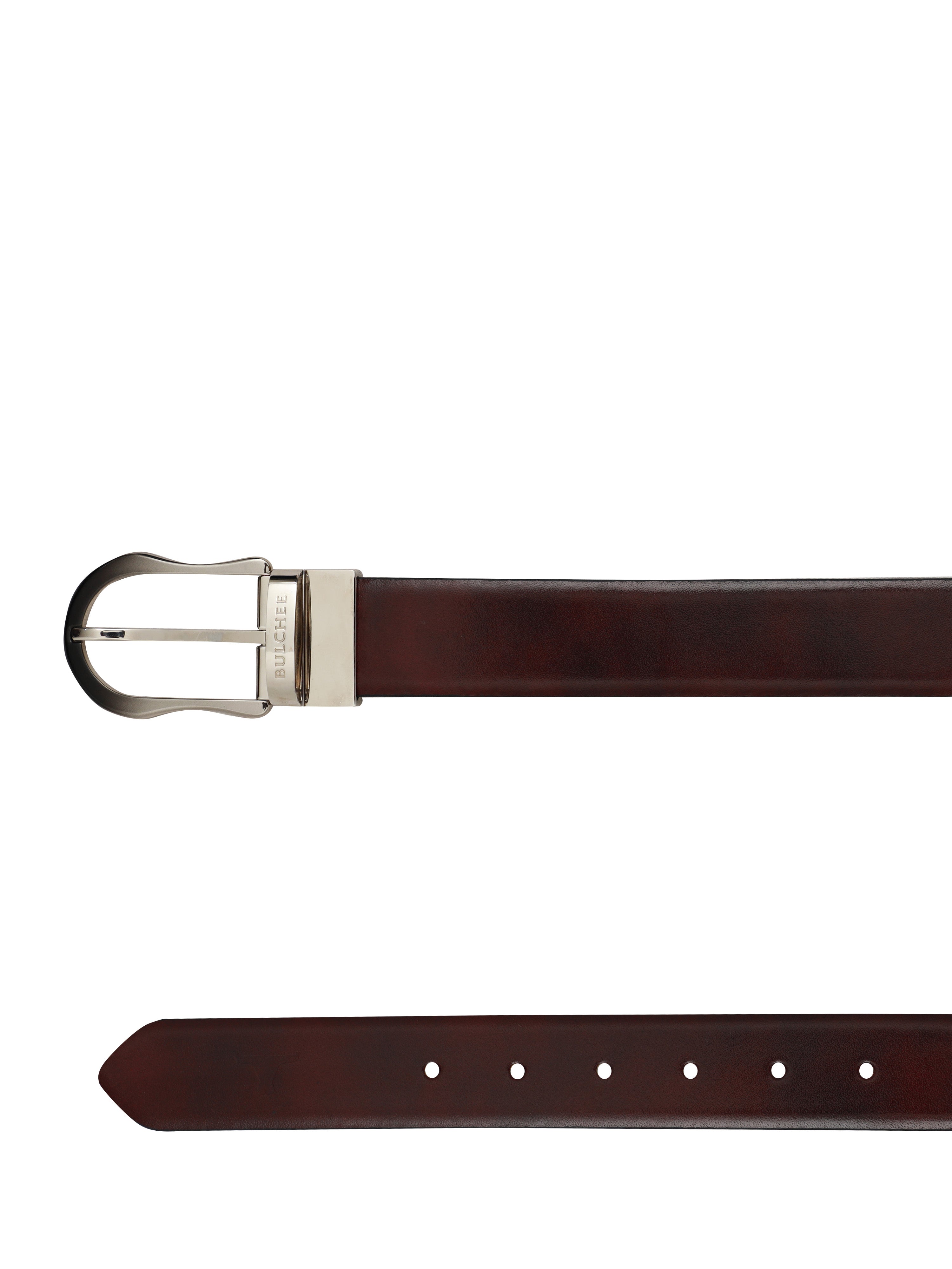 Bulchee Premium Collections Men's Italian Leather and Brass Buckle Belt | Reversible Prong | Burgandey/Black | BISG2107B