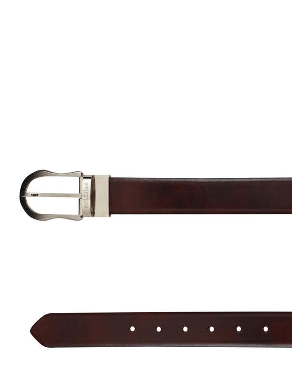Bulchee Premium Collections Men's Italian Leather and Brass Buckle Belt | Reversible Prong | Burgandey/Black | BISG2107B