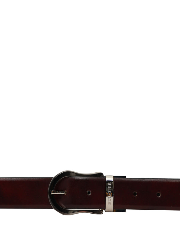 Bulchee Premium Collections Men's Italian Leather and Brass Buckle Belt | Reversible Prong | Burgandey/Black | BISG2107B
