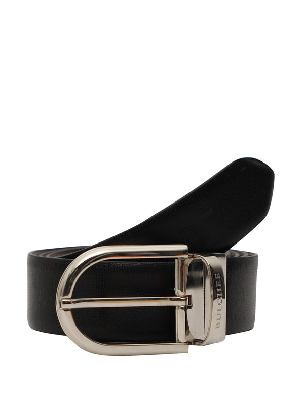 Bulchee Premium Collections Men's Italian Leather and Brass Buckle Belt | Reversible Prong | Black/Brown | BISG2109B