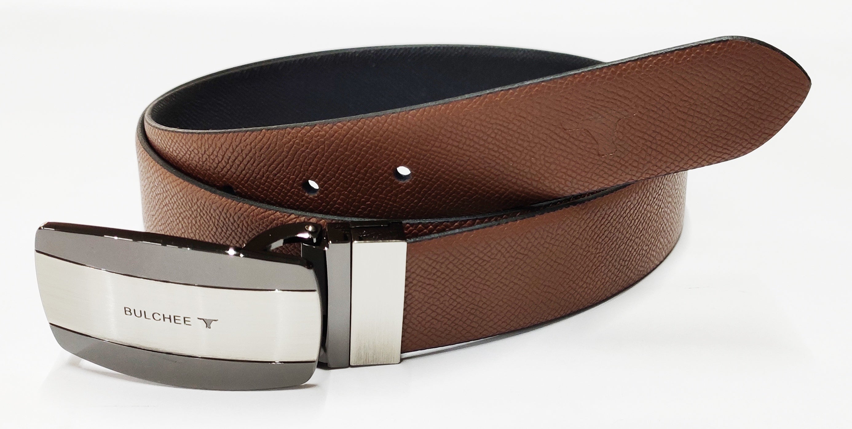 Bulchee Men's Genuine Leather Flat Buckle Belt | Reversible Flat | Tan/Black | BUL2016B