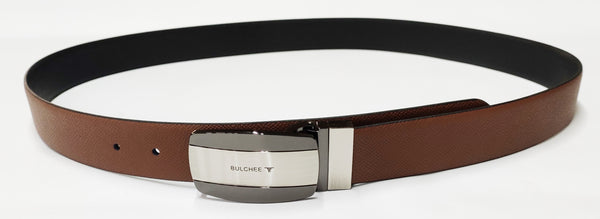 Bulchee Men's Genuine Leather Flat Buckle Belt | Reversible Flat | Tan/Black | BUL2016B
